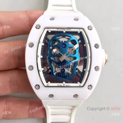 Swiss Copy Richard Mille Skull Watch RM 52-01 White Ceramic Blue Skull Dial